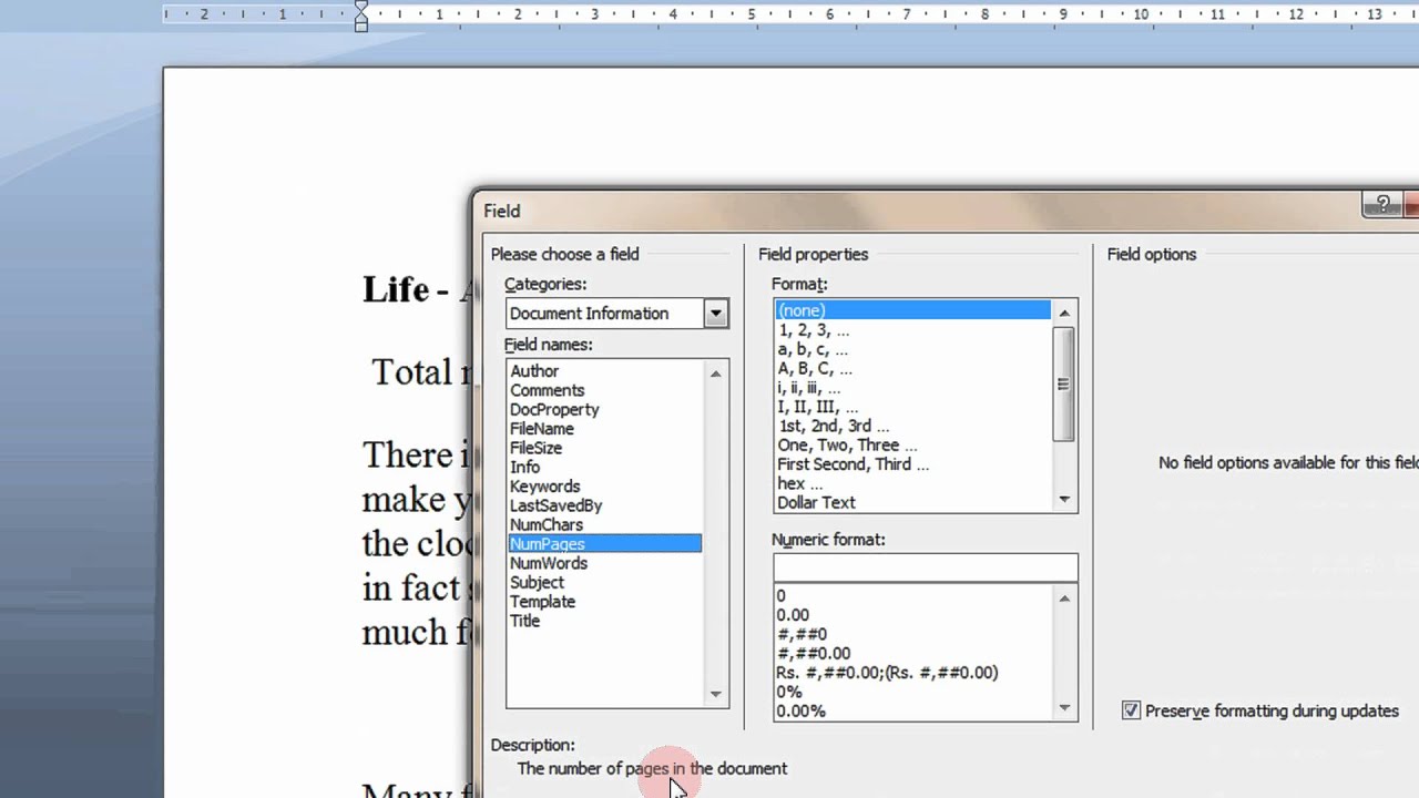 Inserting The Total Number Of Pages In Your Document In Microsoft Word