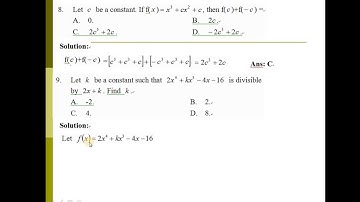 2019 HKDSE Maths Core Paper II Q8 to Q9, Polynomials多項式, Remainder theorem & Factor theorem餘式定理及因式定理