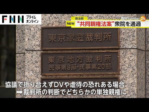 離婚の際に協議「共同親権」も選択可能へ…民法など改正案を衆院可決 虐待・DVの恐れある場合は「単独親権」に