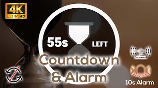 00:55s 🔔 55 Second COUNTDOWN with Tick Tock Sound Every Second and Alarm for 10s - No Loop