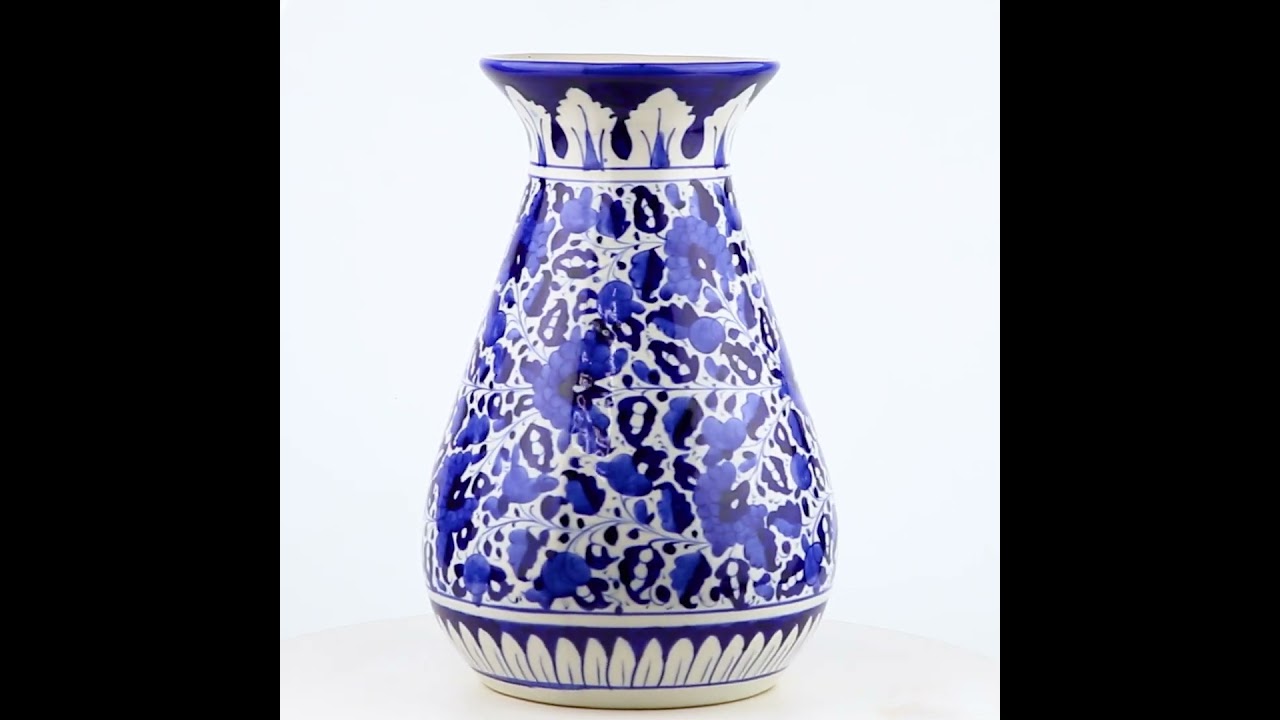 Handmade & Handpainted Ceramic Blue & White Flower Vase