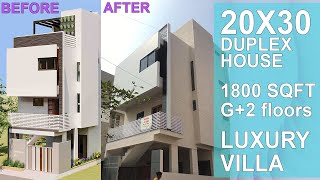 20x30 East Facing Duplex House Plan with Interiors, 65 Gaj, Modern concept house, 6Mx9M casa design
