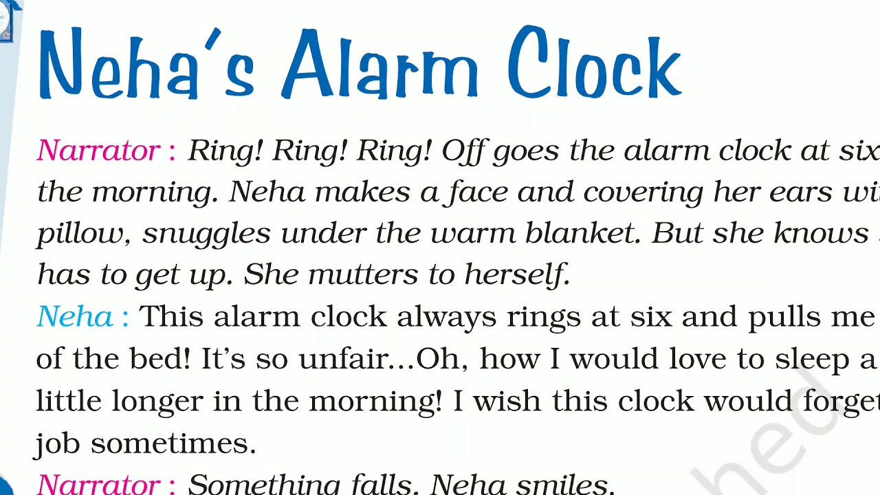 Lesson no. 2 "Neha's Alarm Clock" Class 4th, with its hindi explanation