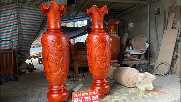 Hoàn thiện cặp lục bình 1m60 đục tứ quý gỗ xà cừ cho a Tuấn ở Yên Mô-Ninh Bình.