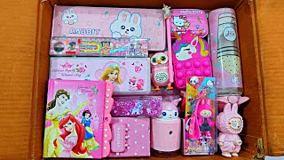 Unboxing Surprise Pink Stationery Items📚, Pencil Box, Eraser, Pouch, Sharpener, Pen, Ruler, Geometry