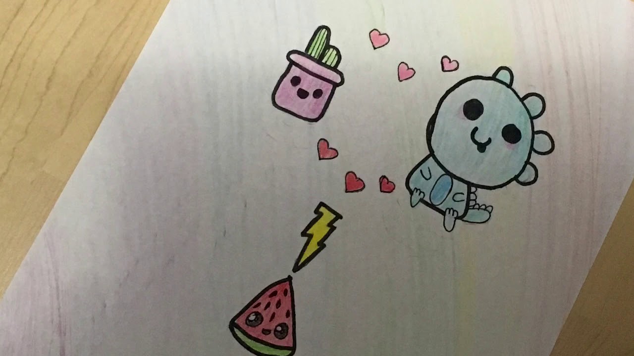 Kawaii Drawing Of Watermelon, Dinosaur, and Cactus ️ YouTube
