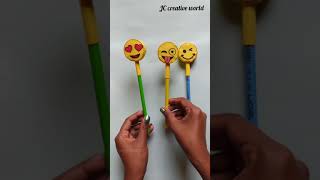 DIY Handmade Emoji pencil topper | DIY Emoji pen | pen decoration ideas | School supplies #shorts screenshot 2