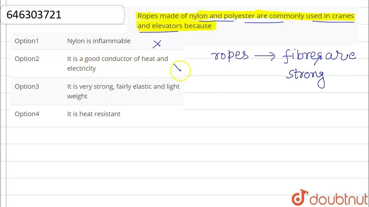 Ropes made of nylon andpolyester are commonly used in cranes and elevators because CLASS 8 S