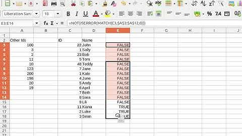 Formula To Check if a Cell Value Exists in Another Column (Excel, Libre Office Calc, Google Sheet)