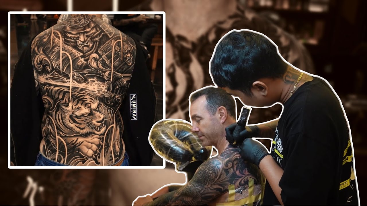 FULL WHITE INK WOW NO PAIN ! JAPANESE STYLE TATTOO - FULL BACK - CHEST TATTOO