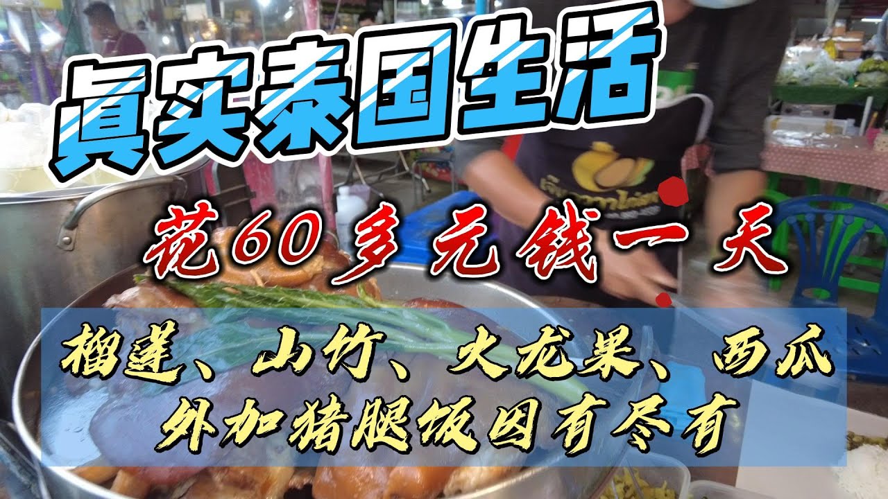 真实泰国生活，花60多元一天，榴莲、山竹、火龙果、西瓜外加猪腿饭、应有尽有