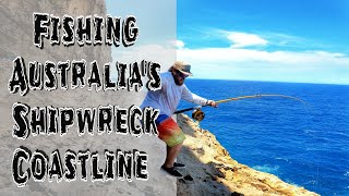 Cliff fishing along Western Australia's shipwreck coast line.