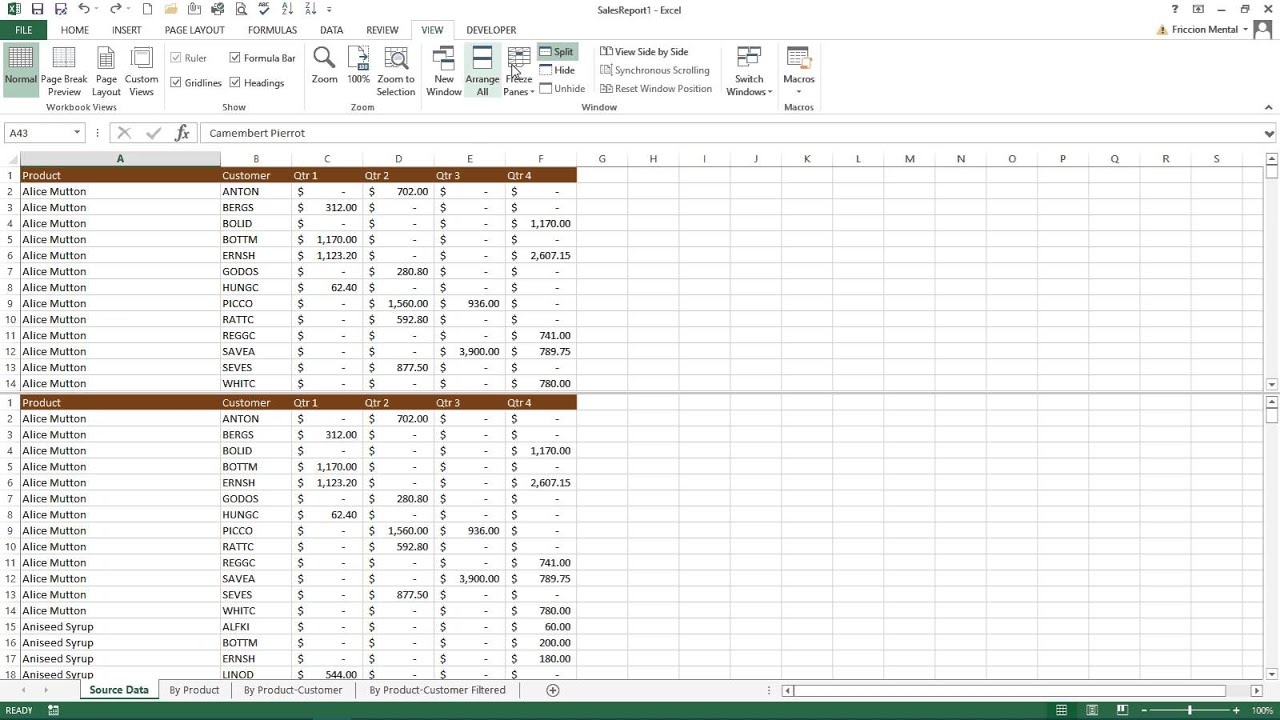 41 Excel 2013 Dividir Una Hoja Usando El Comando Split Youtube