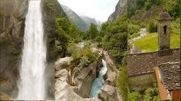 Foroglio, a gigantic waterfall and a hidden valley in Ticcino, Switzerland