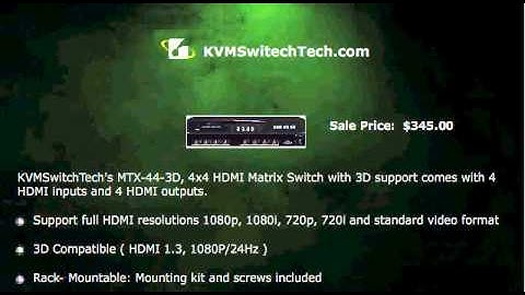 KVMSwitchTech 4x4 HDMI Matrix Switch with 3D Support and RS232 Control 1U Rackmount
