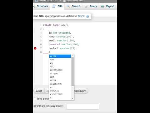 #2 Create Table in Database on Xampp||MySql program||SQL||PHP||SQL for ...