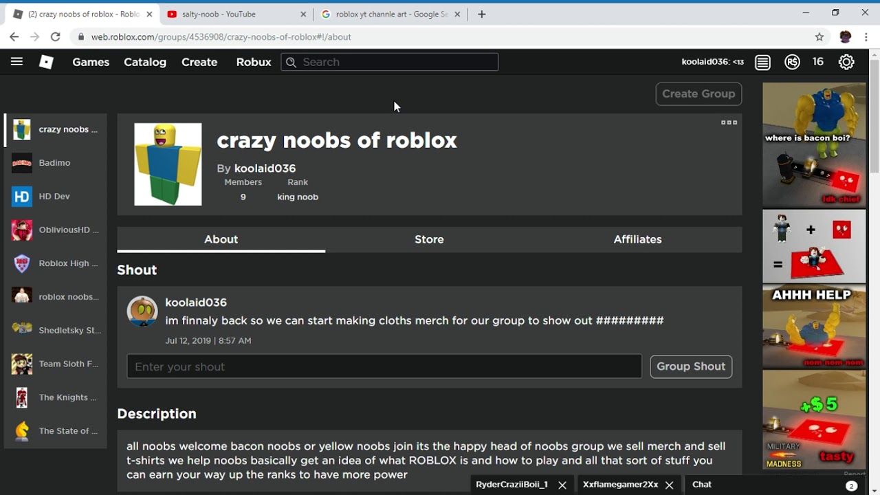 Join My Group Crazy Noobs Of Roblox Youtube - cheap group noob roblox