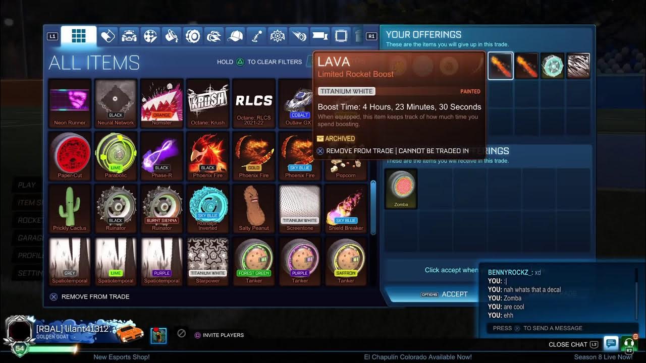 Rocket League trading! VERY RARE ITEMS to trade up ps45! Tradeing for