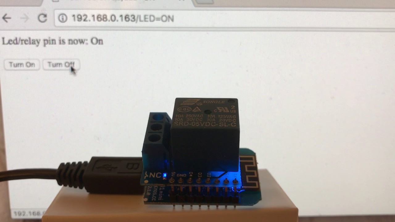 Demo of Wemos D1 mini with relay shield, controlled from web browser