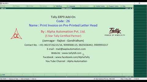 Tally Add On :  Print Invoice on Pre-Printed Letter Head in Tally.ERP9 software.