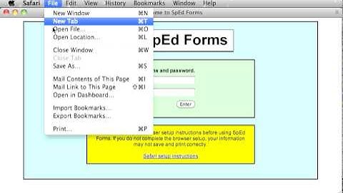 SpEd Forms browser setup for Safari
