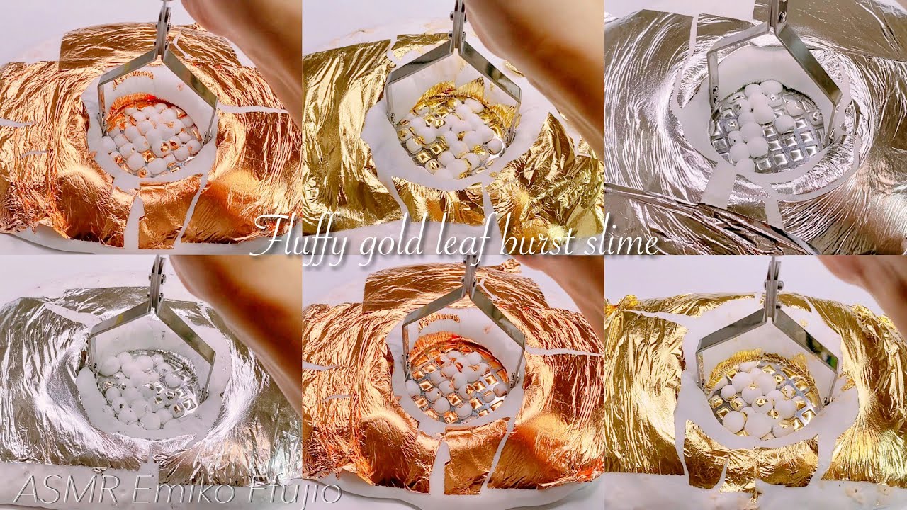 【ASMR】🏅連続しゅわもこ金箔プレススライム☁️【音フェチ】Fluffy gold leaf press slime 거품 금박 보도 슬라임