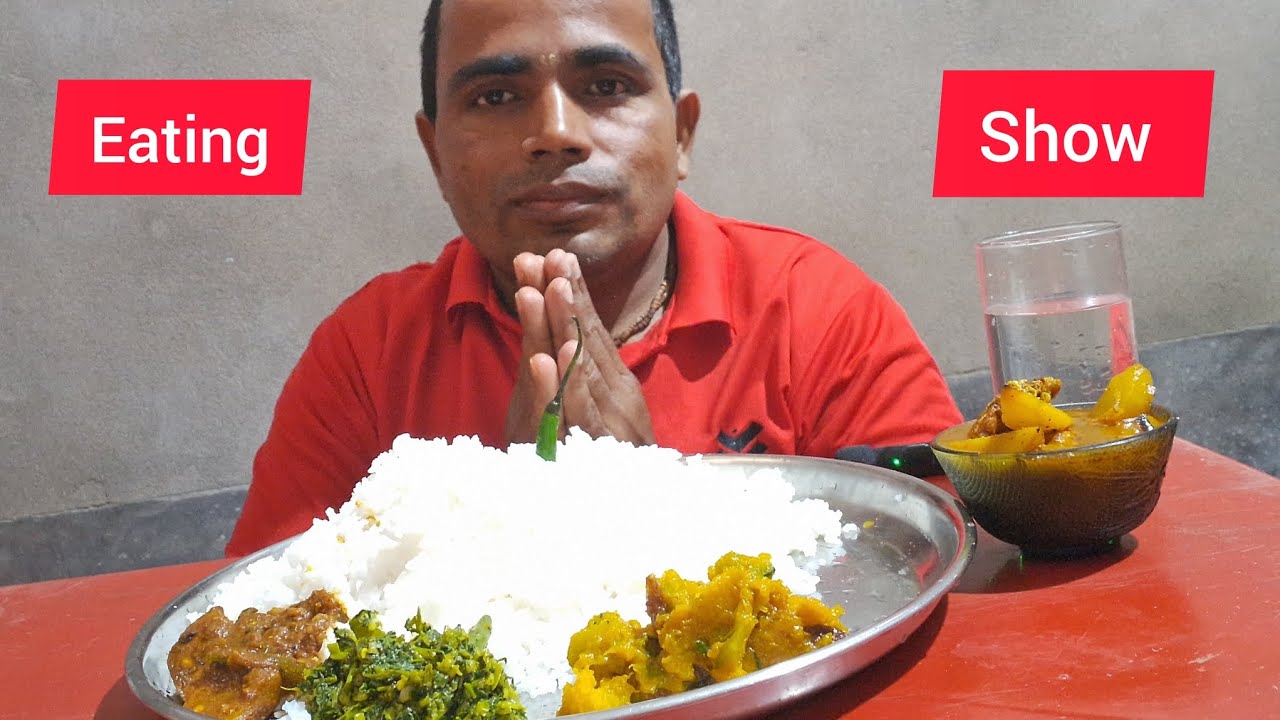 ASMR EATING SHOW/MISTI KUMOR GREEN SHAK FISH CURRY WITH RICE/AKSHAY ...