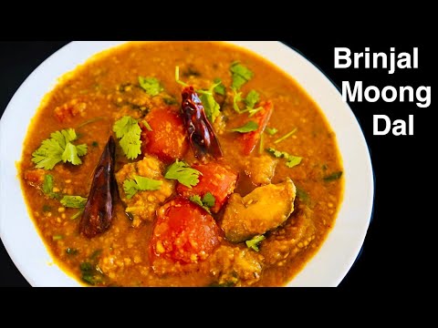 MOONG DAL RECIPE WITH BRINJALS amp TOMATOES  Yellow Lentil Curry With Eggplant