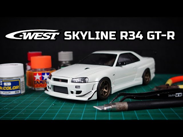 HOW TO PAINT SCALE MODEL CAR WITH SPRAY CAN PAINT Aoshima 1/24 Mine's GT-R  R34 step by step ASMR 