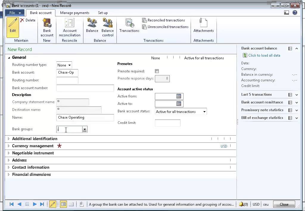 Dynamics AX 2012 - Bank Account - YouTube