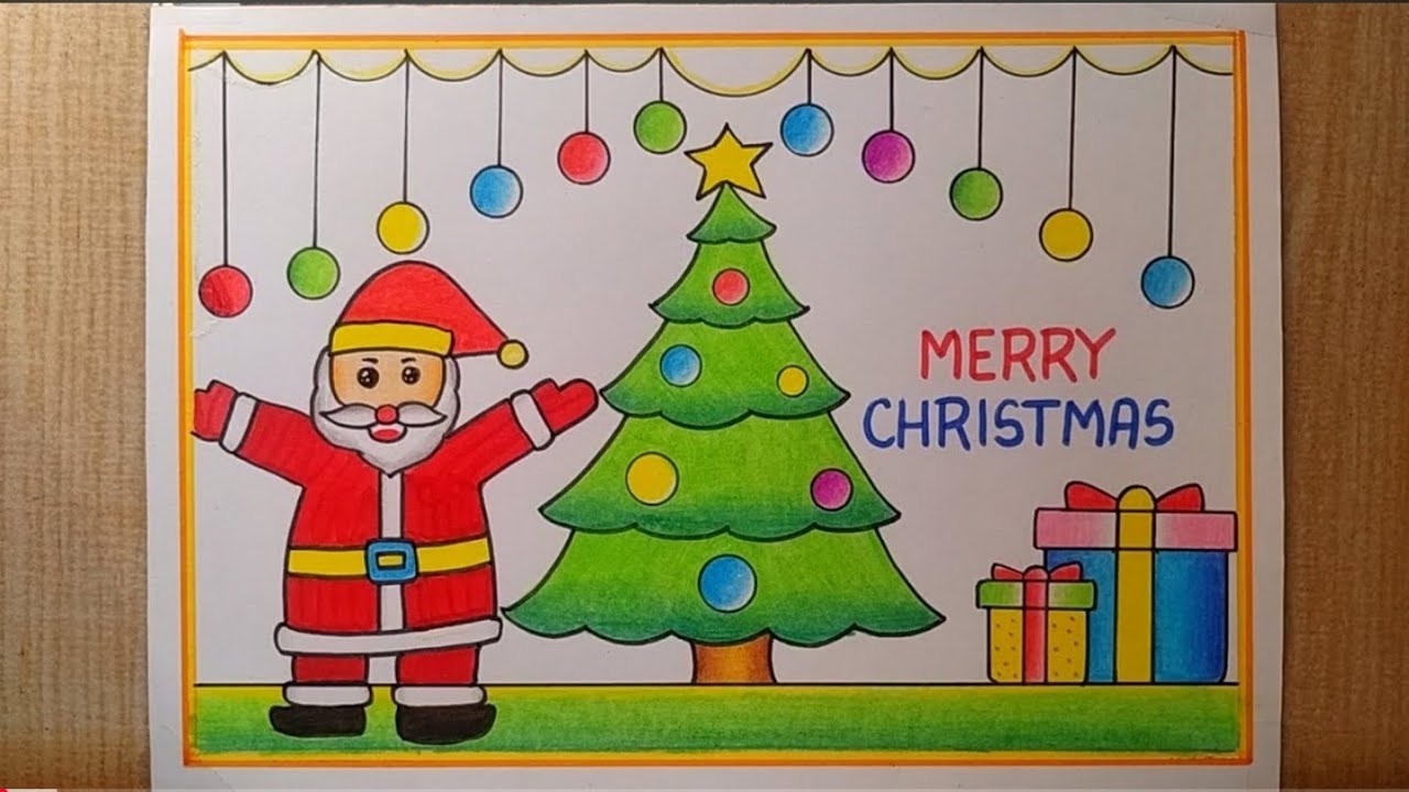 Christmas tree drawing easy/ merry christmas poster making/ christmas day chart paper decoration...