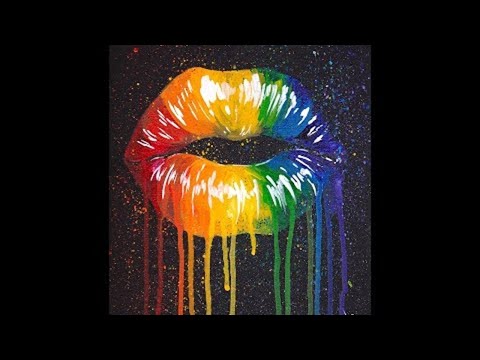 Beginners Drippy Rainbow Lips Acrylic Painting on Canvas #