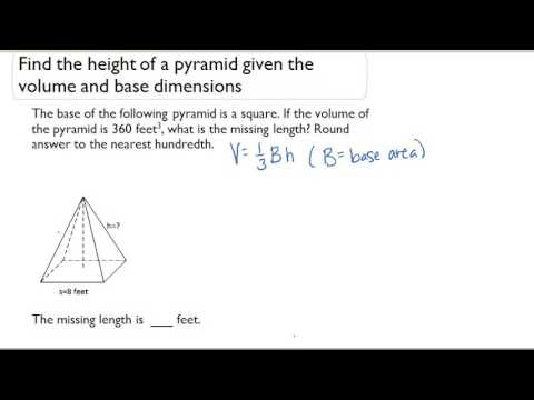 Find the height of a pyramid given the volume and base dimensions