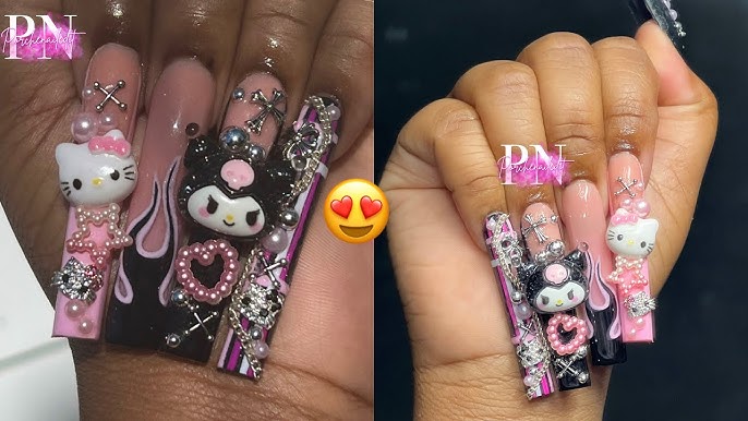 Kawaii Kitty Pink Mixed Match Press on Nails With Kitty Charms 