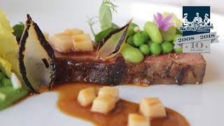 Matt Abé creates a Dexter beef short rib, young peas, broad beans, smoked bone marrow recipe