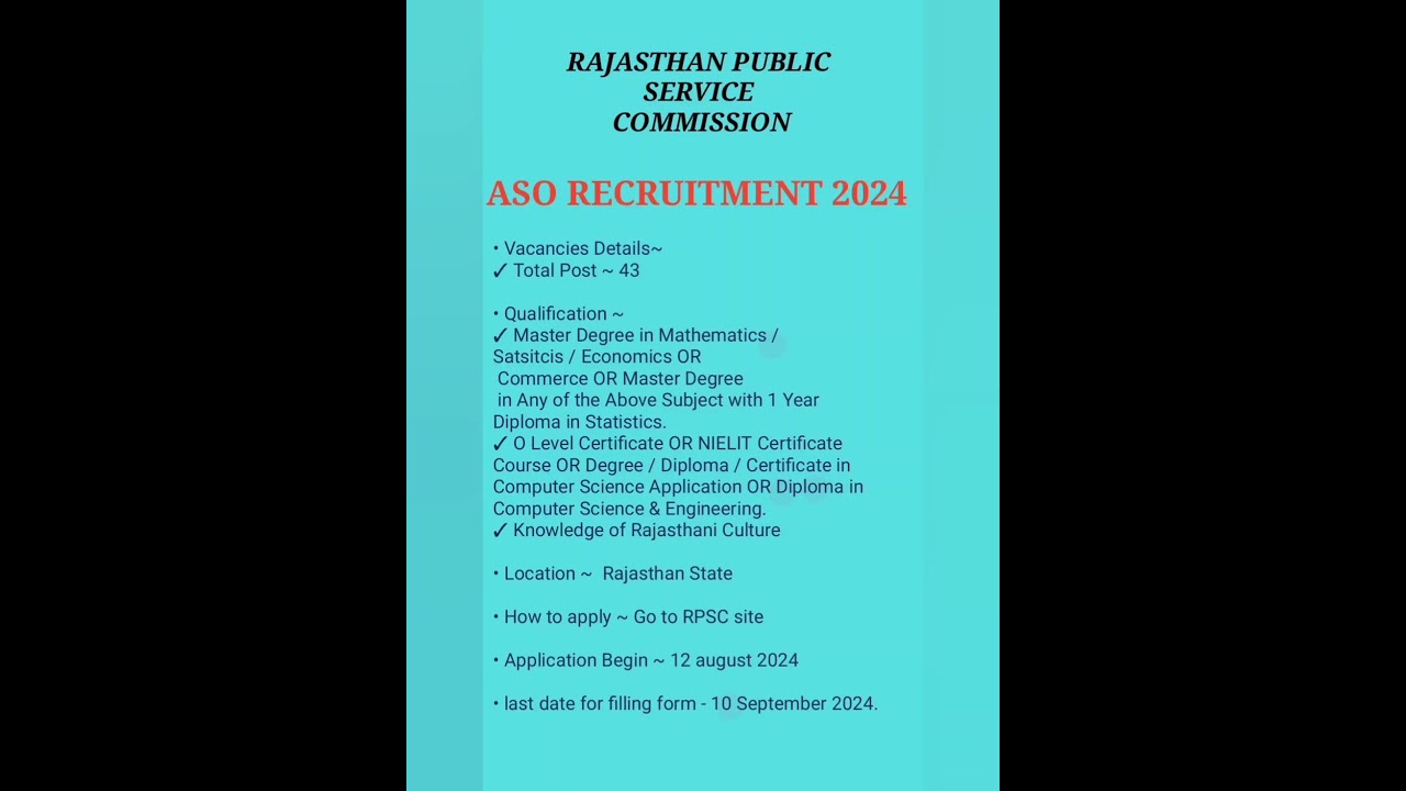 RPSC ASO 2024 Recruitment | 