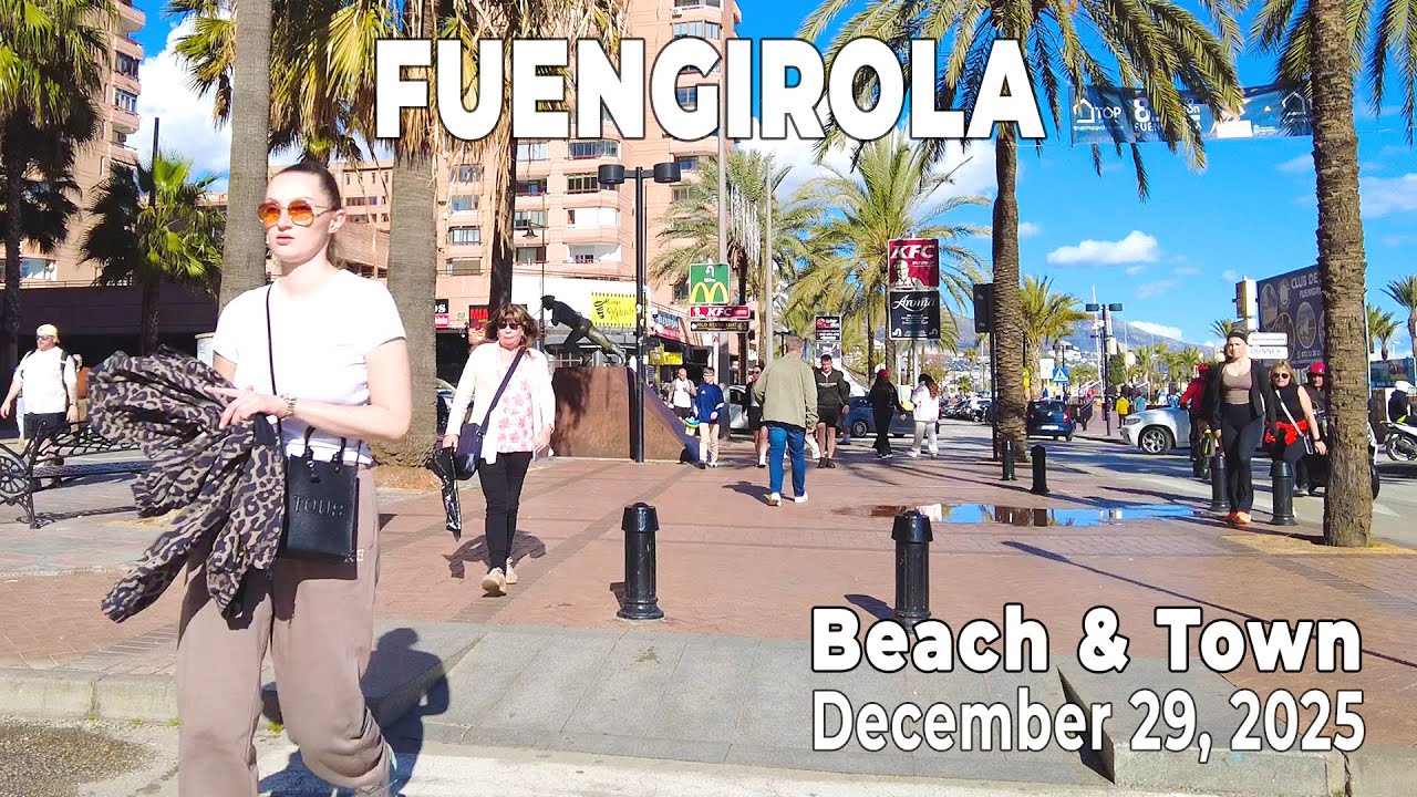Fuengirola December 29, 2025 Beach and Town Walk Malaga Costa del Sol Spain [4K]