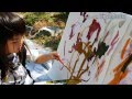 お庭で絵の具遊び ３歳９ヶ月長女