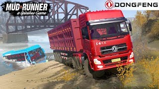 Spintires Mudrunner - Dongfeng 8X8 Truck Pulls A Bus Out Of A River