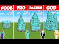 DIAMOND CASTLE HOUSE BUILD CHALLENGE - Minecraft Battle: NOOB vs PRO vs HACKER vs GOD / Animation