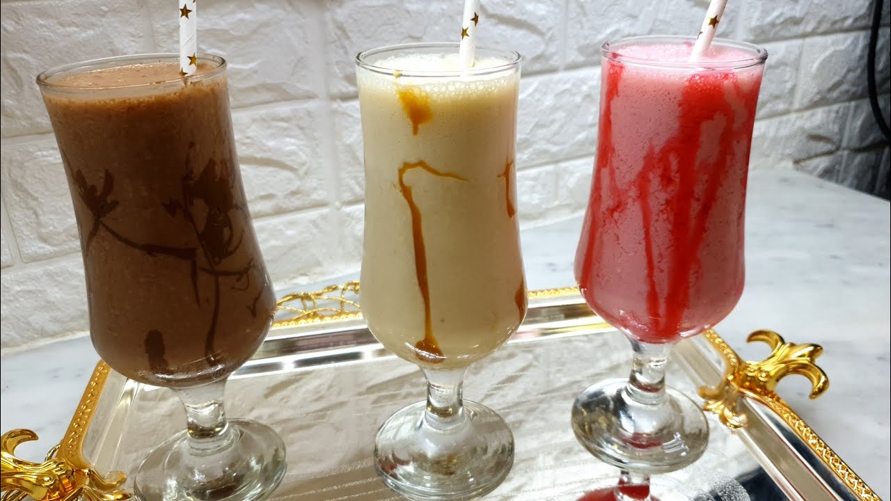 افضل 3 مشروبات سموثي😘😋 صيفية باردة ومنعشة بذوق الفراولة والشكولة والموز