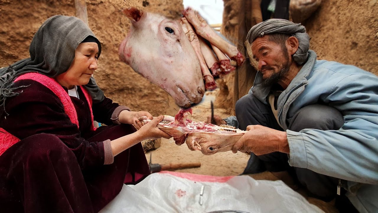 Grandma Cooking Lamb Head | Village Life Style in Cave