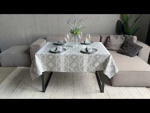 Скатертина лляна Карпатські полонини, колір сірий, люкс якість "Український орнамент" (У розмірах) (Під замовлення), видео 1