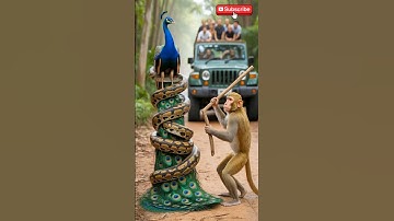 Unbelievable!  Brave Monkey 🐒 Saves Peacock 🦚 from Giant Python 🐍 | You Want Believe 😱 #shorts