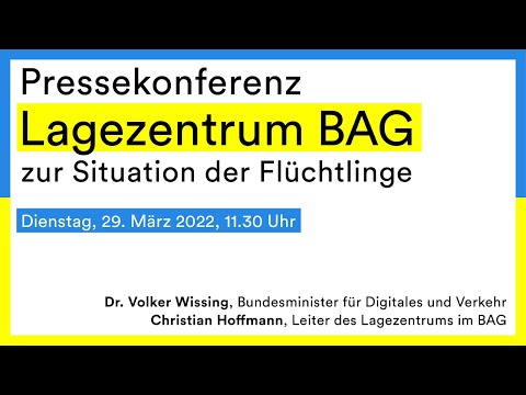 Live - Pressekonferenz aus dem Lagezentrum im Bundesamt für Güterverkehr zur Beförderung Flüchtender