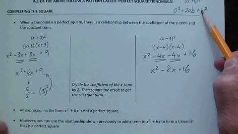 Algebra 9 4 Video 2 Notes Completing the Square WITH SOUND