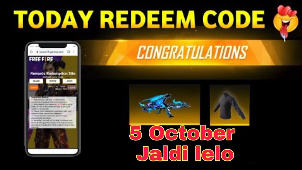 Free Fire Redeem Code Today | 5 October Redeem Code Free Fire | FF Redeem Code Today 5 October