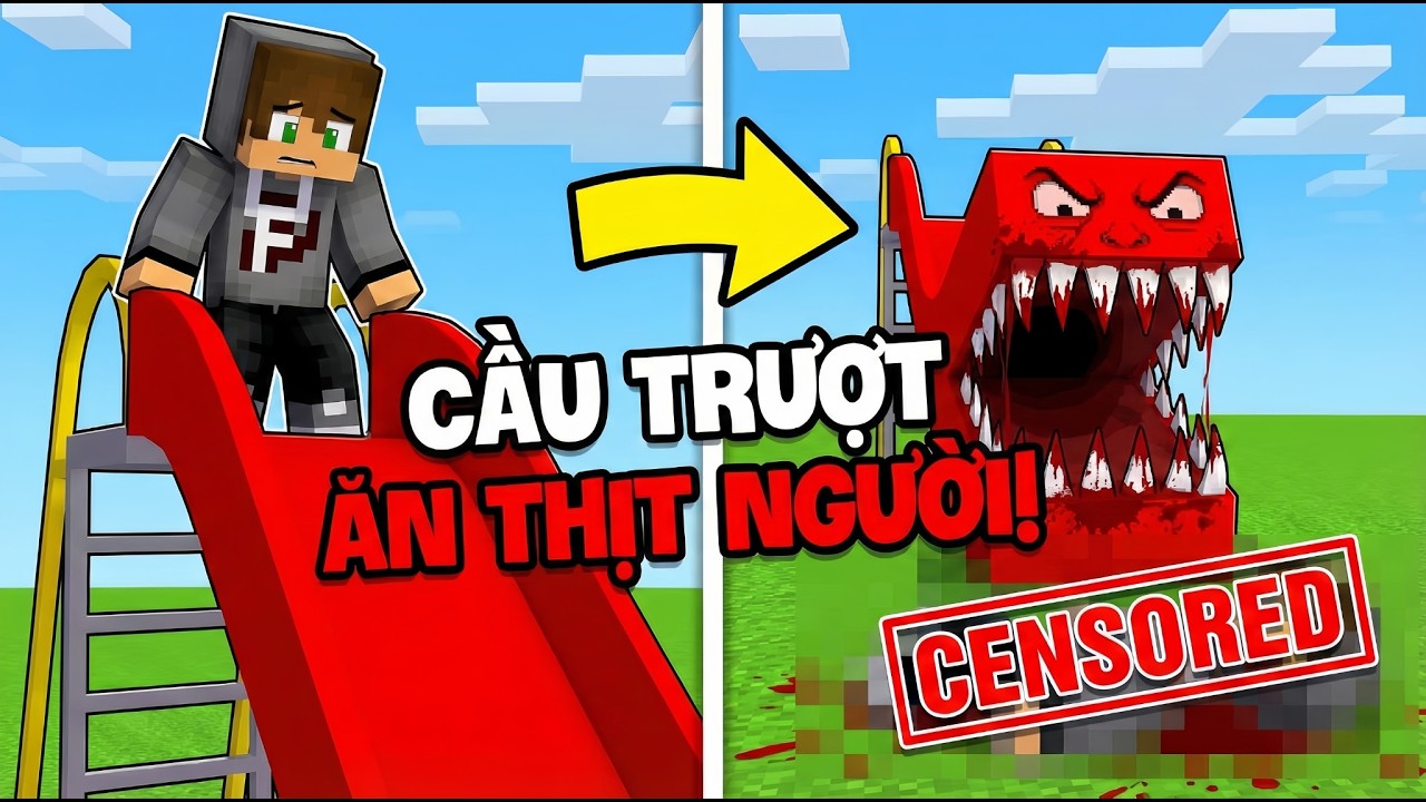 Minecraft: Xây Khu Vui Chơi Kinh Dị - Troll Thằng Bạn Trượt Thẳng Vào Mồm Quái Vật!