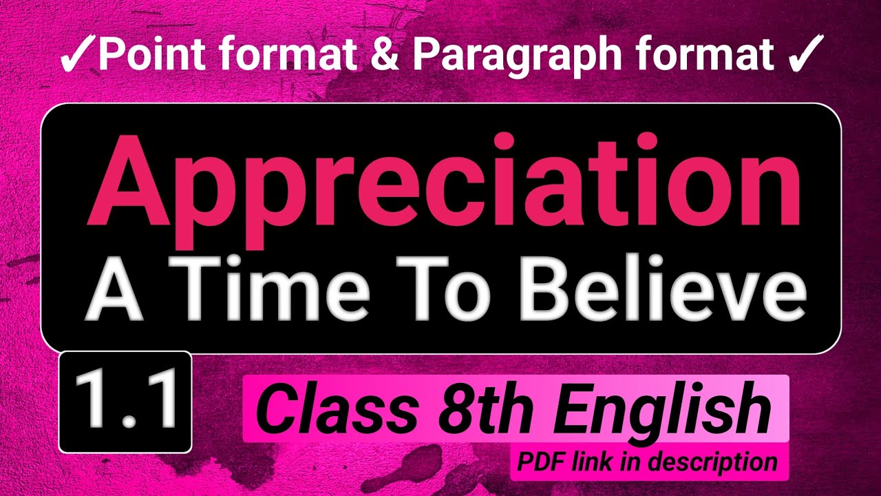 Class 8 English | Appreciation of A time to believe Poem | 1.1 | Pdf download | Solution Buddy ...