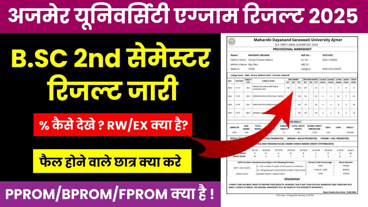 MDSU B.Sc 2nd Semester Result 2025 Declare Kaise Dekhe /B.A B.Sc मे PPROM, BPROM, FPROM क्या होता है